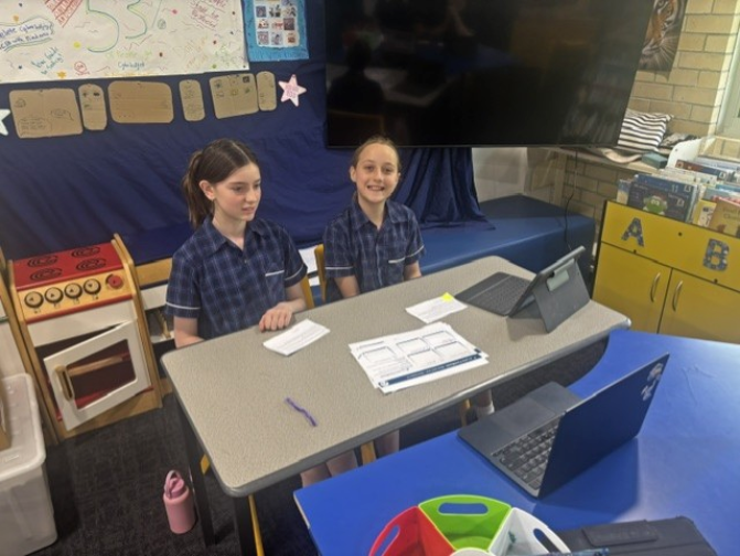 Two Year 6 students at Christ the King School, Graceville taking part in the BCE STEM MAD Competition